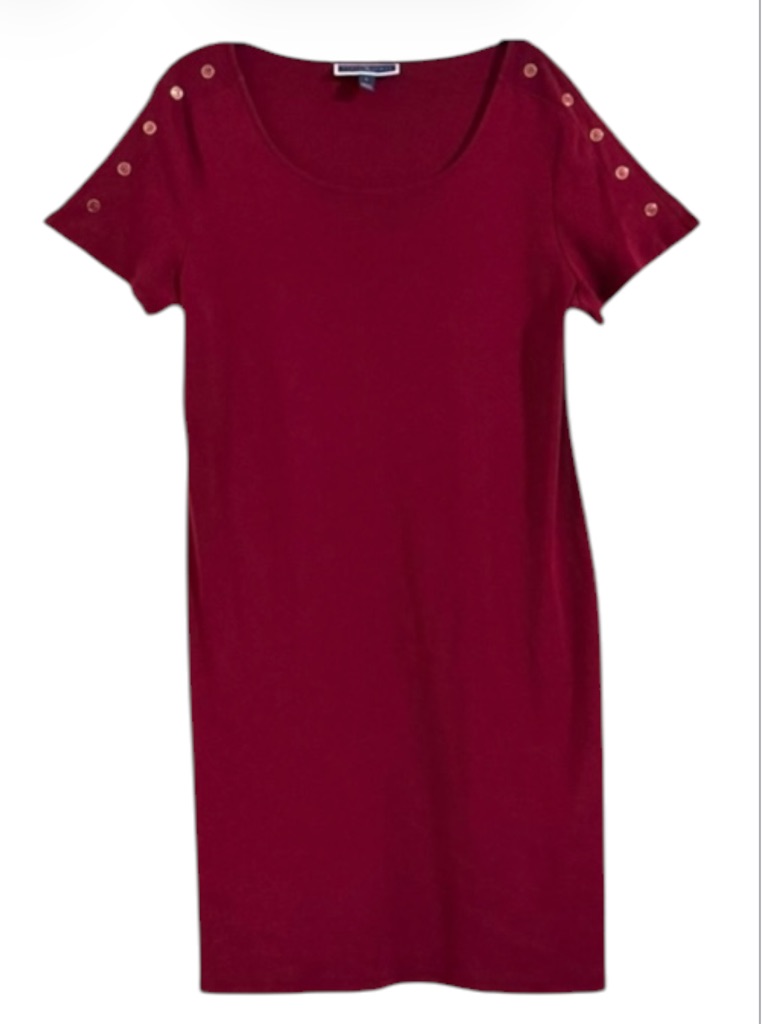 Karen Scott Burgundy Button Shoulder Short Sleeve Knit Shift Dress Size L